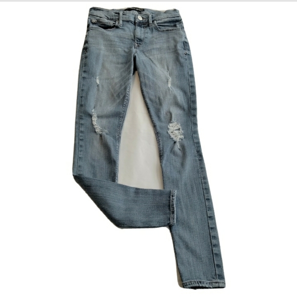 Express Jeans Mid Rise Legging Jegging Skinny Leg Size 4 R Distressed Ripped